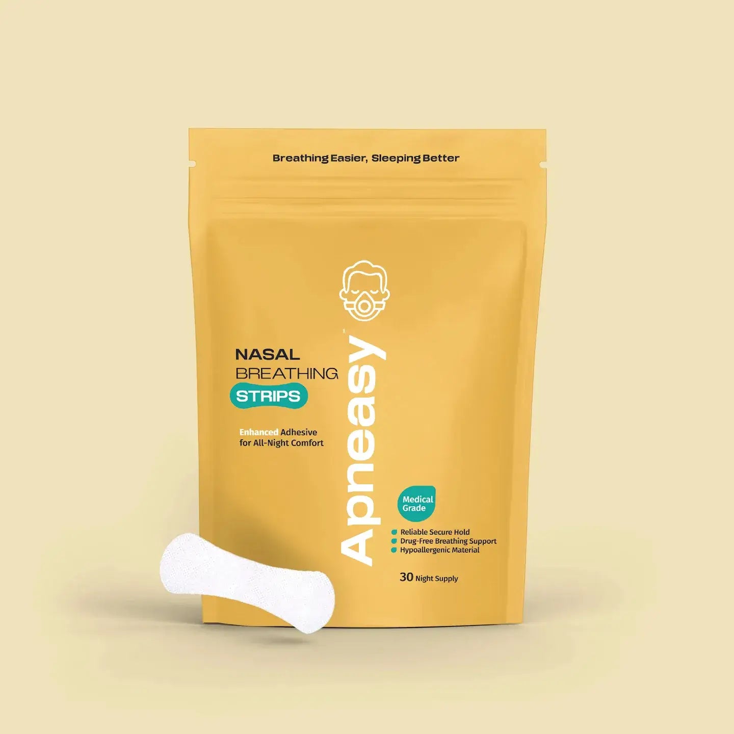 Apneasy nasal breathing strips packaging on a beige background